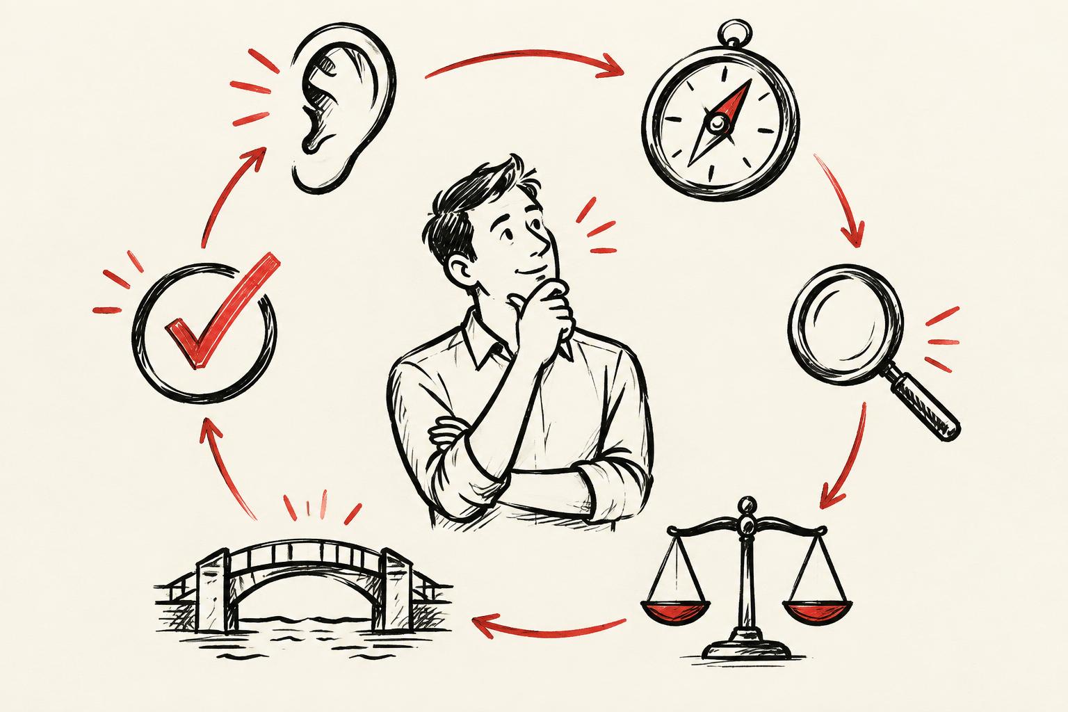 Whiteboard sketch of the connected practices behind a good sale