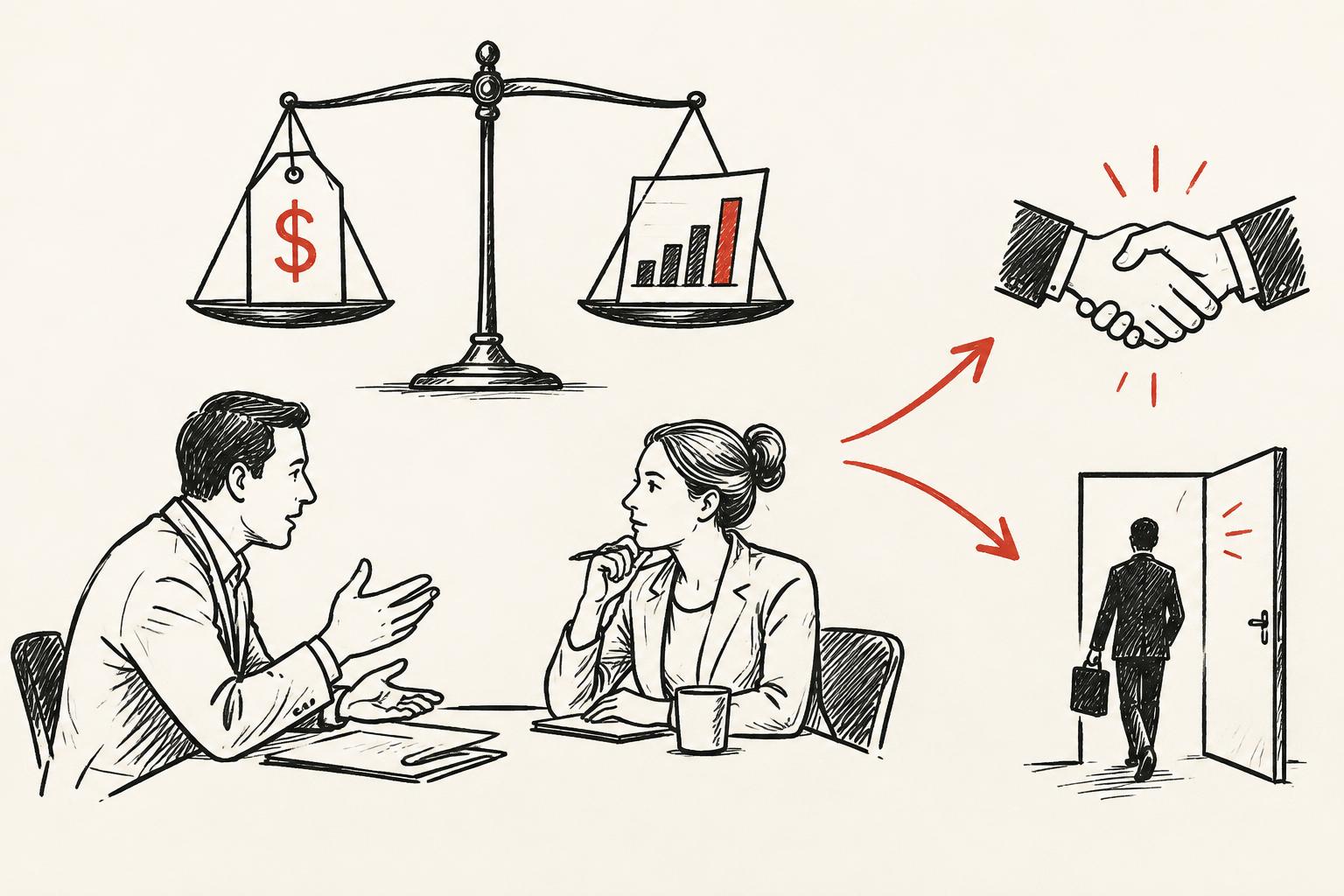 Whiteboard sales illustration for Value & negotiation